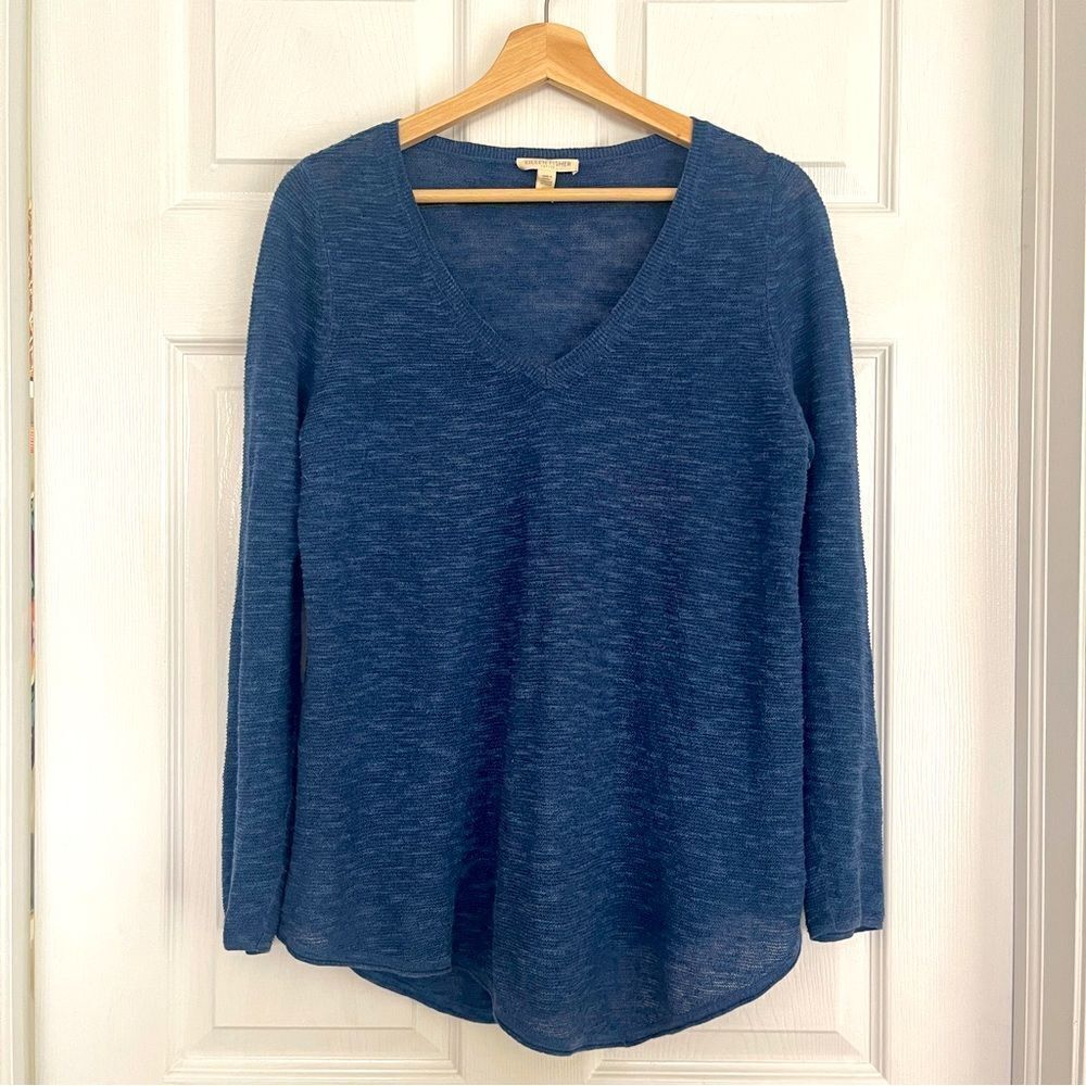 Eileen Fisher Organic Linen Cotten Blent V-Neck Sweater Sz PM Gently Loved